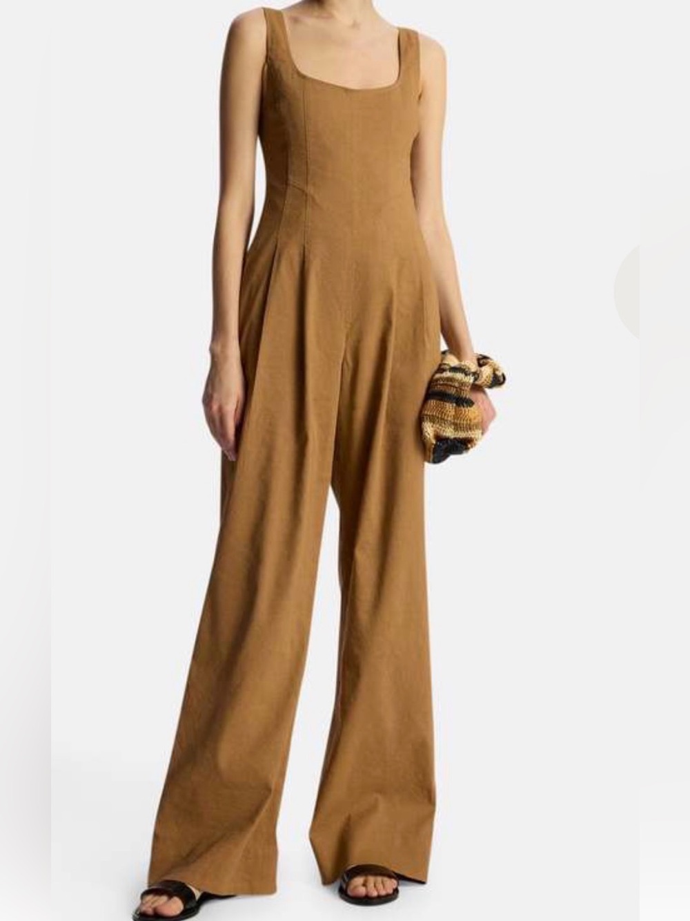 A.L.C. Isabel Wide Leg Stretch Linen Jumpsuit Brown Size 6